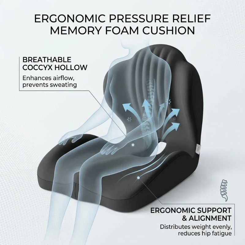 Coccyx Seat Cushion Memory Foa - огляд і ціна Memory Foam Car Neck Pillow Lumbar Support